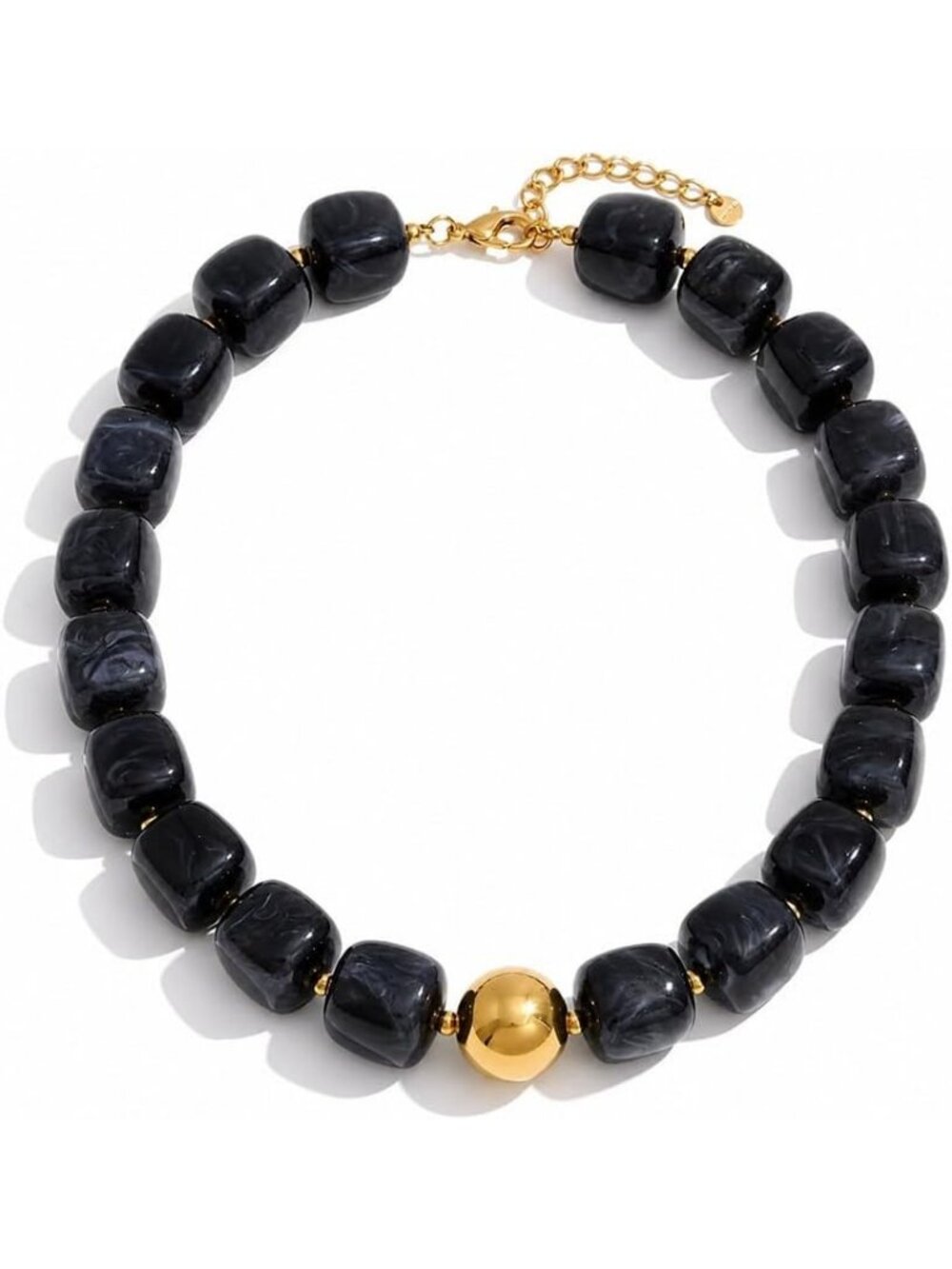 Women's Black Chunky Square Acrylic Beaded Adjustable Length Choker Necklaces